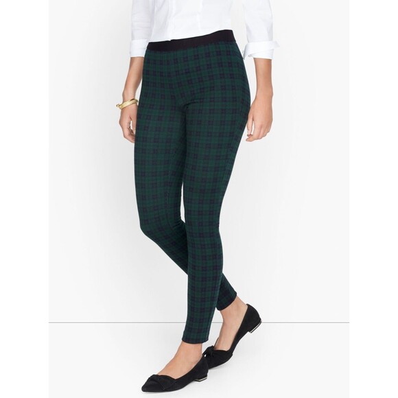 Talbots Soho Leggings Size 4P Petite Simple Plaid Green Black - Picture 9 of 9